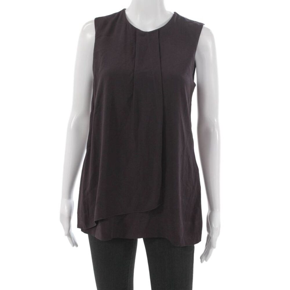 M.M. Lafleur Women Brown Sleeveless Tunic Blouse Round Neck Button Size S